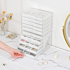 ProCase Earring Holder Organizer Jewelry Box with 10 Drawers, Acrylic Clear Earring Case with Adjustable Velvet Trays for Wom