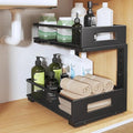 Under Sink Organizer, 2-Tier Dual Pull Out Cabinet Organizer Drawers With Smooth Circular Rail, Large Capacity Metal Mesh Sli