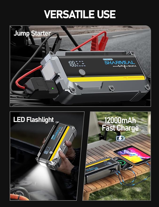 Sharmeal 7000A Car Battery Jump Starter, 12000mAh Car Jumper Starter Battery Pack for Up to All Gas & 12.0L Diesel Engines,