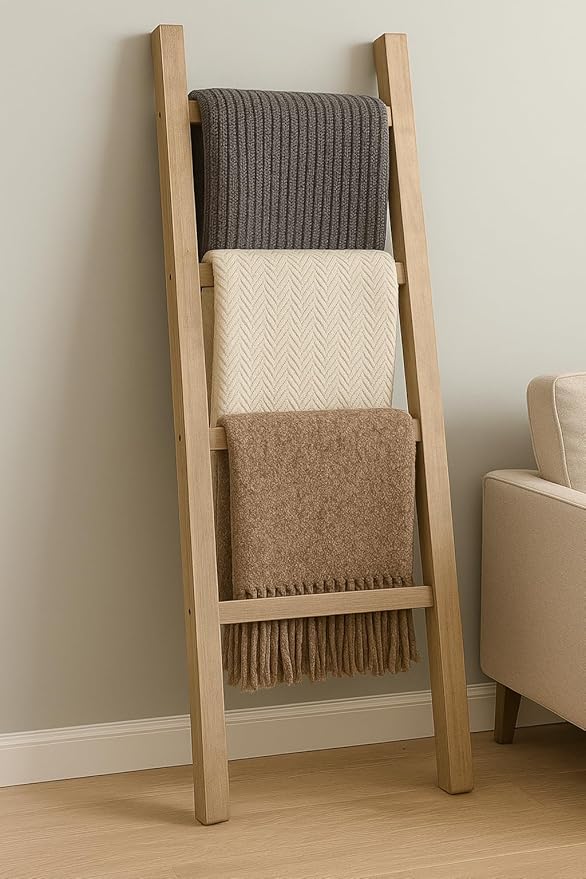 Rustic Blanket Ladder, 4 Feet Tall, 5 feet Tall, 6 feet Tall, Solid Wood, Multiple Stain Options (48 Inch Tall)