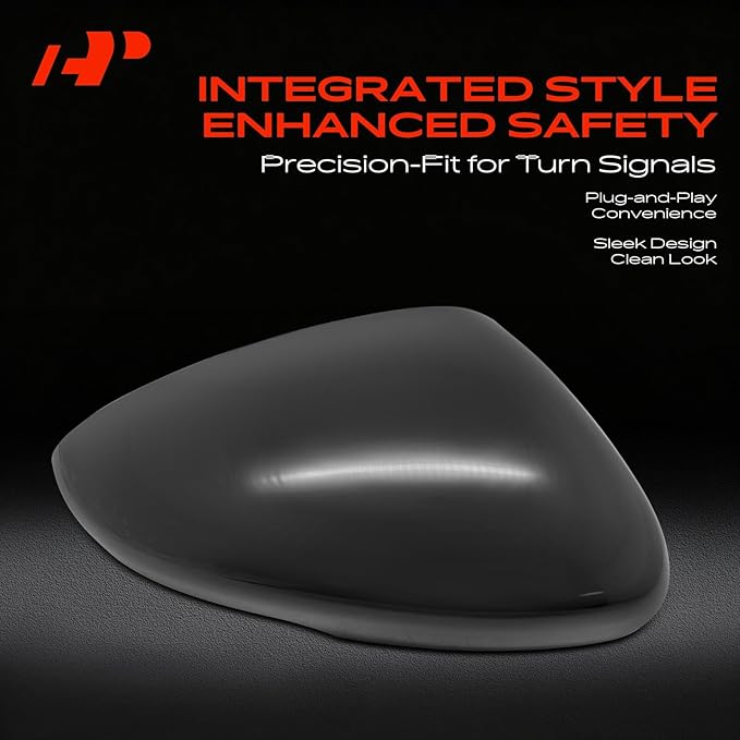 A-Premium Passenger Side Rearview Mirror Cover Cap - Compatible with Honda Accord 2018-2024 - Smooth Black, with Turn Signal Hole