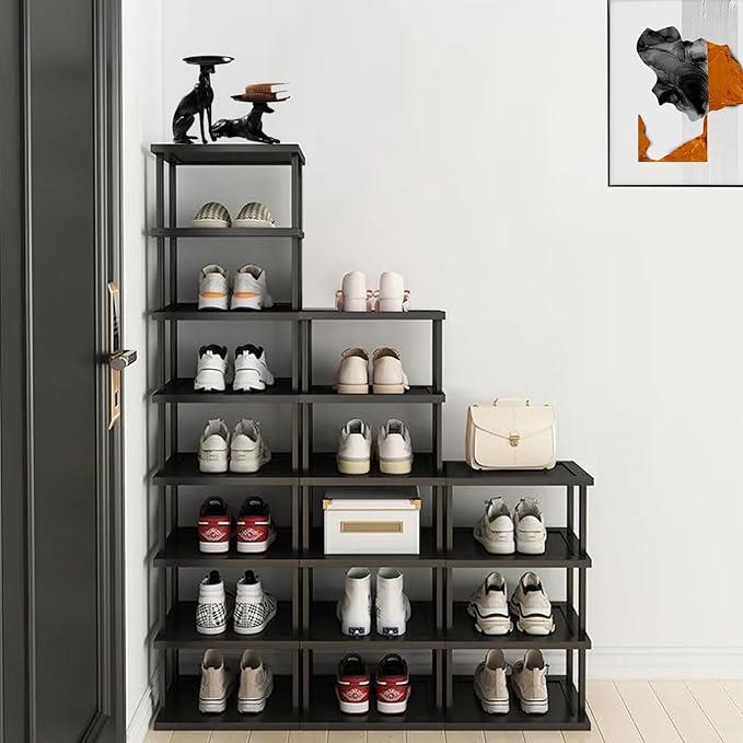 Vertical Shoe Rack - Tall Narrow Shoe Rack Organizer for Small Spaces,12 Tier Bamboo Shoen Shelf for Entryway,Closet,Corner,D