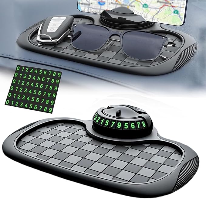 Multifunction Car Anti-Slip Mat, Car Dashboard Mobile Phone Holder, Rotating Anti Slip Mat Auto Phone Holder with Temporary P