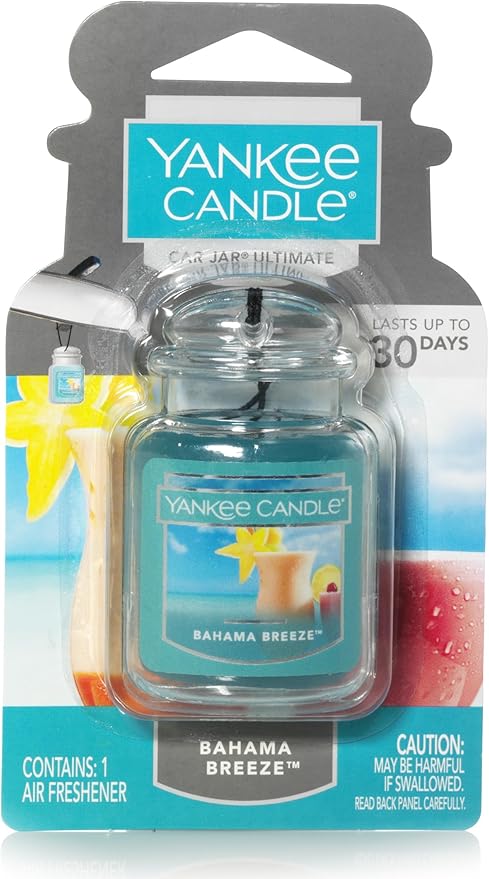 Yankee Candle Car Air Fresheners, Hanging Car Jar Ultimate, Neutralizes Odors Up To 30 Days, Bahama Breeze, 0.96 OZ (Pack of 