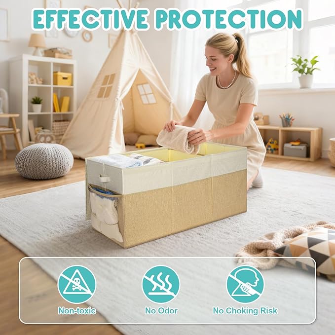 BALEINE Extra Large Fabric Storage Bins with Lid, Collapsible Storage Boxes Bins Baskets with Divider for Home Organizing (37