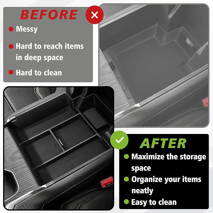 BestEvMod Center Console Organizer Tray Compatible with Chevrolet Silverado EV WT RST LT/Sierra EV 2026 2025 2024 Pickup Armrest Storage Box (Top)