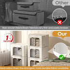 Clothes Storage Bins with Metal Frame, 3 Pack-66L Foldable Fabric Organizer Box with Transparent Window, Cotton Linen Storage