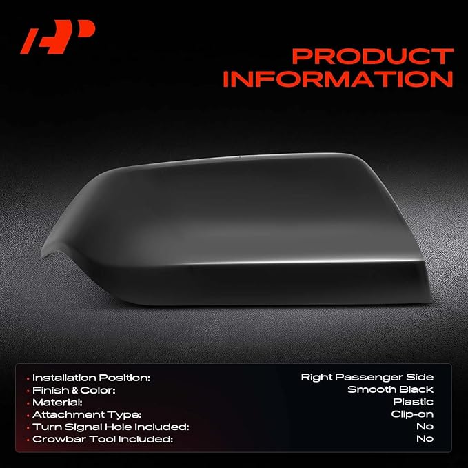 A-Premium Passenger Side Rearview Mirror Cover Cap - Compatible with Chevrolet Tahoe Suburban & GMC Yukon XL & Cadillac Escalade, 2021 2022 2023 2024 - Smooth Black, Without Turn Signal Hole