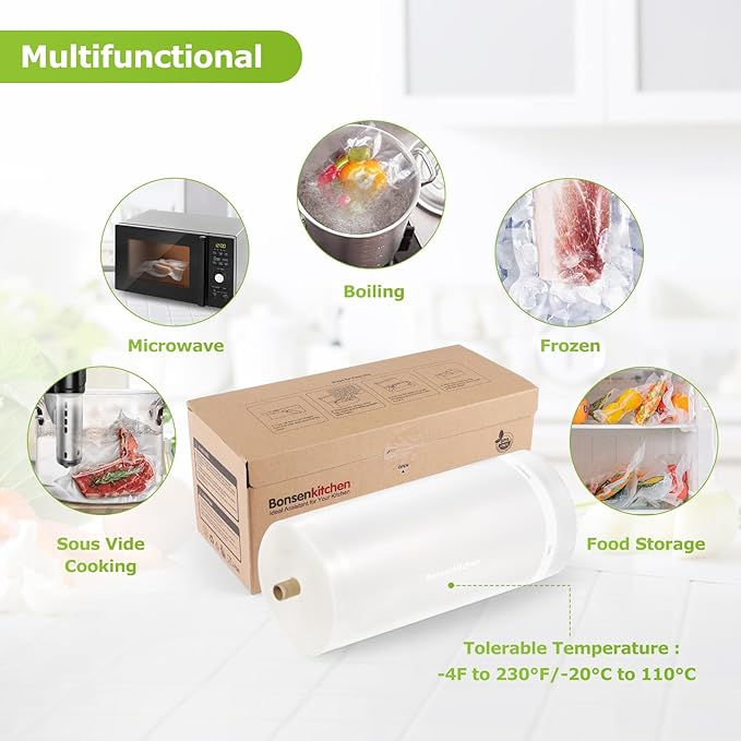 [2025 New] Bonsenkitchen 11” x 150’ Vacuum Sealer Bags Rolls with Cutter for Food Storage, Commercial Grade, BPA Free, Great 