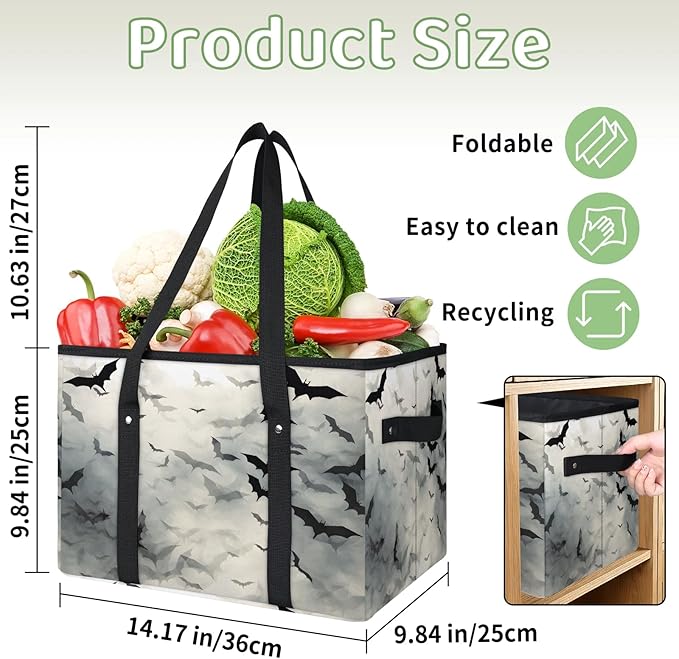 Reusable Grocery Bags Heavy Duty Shopping Bags Foldable Large Tote Bags with Long Handles & Hard Bottom