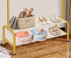 Kids Gold Clothing Rack - Dress Up Clothes Rack - Baby Toddler Closet - Freestanding Coat Racks with 2 Fabric Shelves - Small