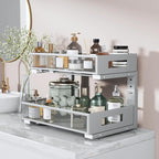1 Pack 17IN Depth Under Sink Organizer, 2-Tier Pull Out Cabinet Organizer With Smooth Circular Rail, Large Capacity Metal Mes