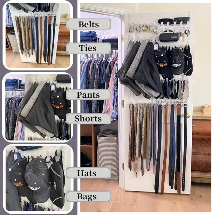 Evelots Rack for Purses, Belts, Jewelry, Ties, Hats - New Over the Door Organizer - Adjustable 8 Tier - 40 Hooks for Multi Us