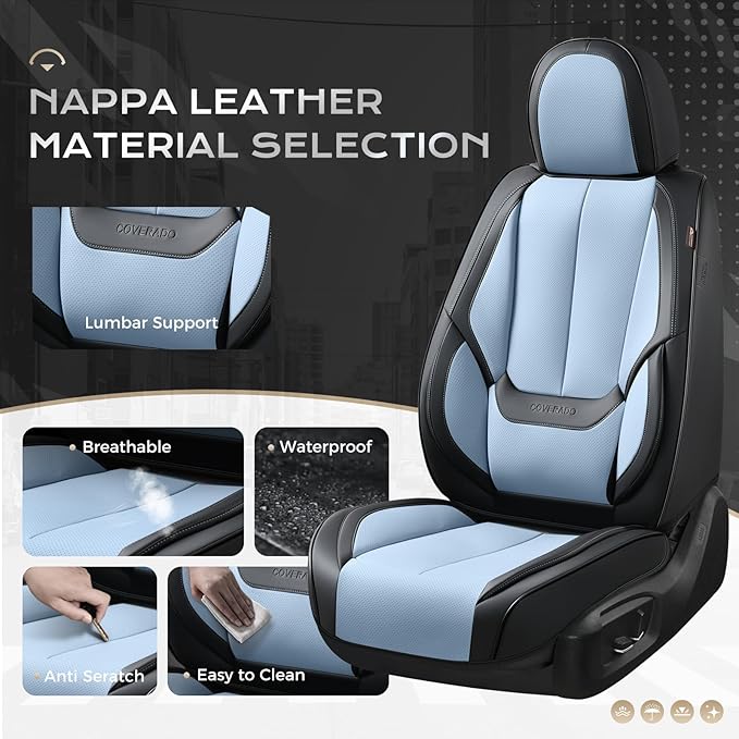 Coverado Seat Covers, Car Seat Covers Front Seats, Leather Seat Covers for Cars, Car Seat Protector Waterproof, Black Car Sea