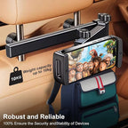 Car Headrest Tablet Holder - [18.9" Max Extension] [Zinc Alloy Lockable Arm] Backseat Phone & Tablet Mount for iPad, iPhone, Switch, 4.7-13" Devices (D6)