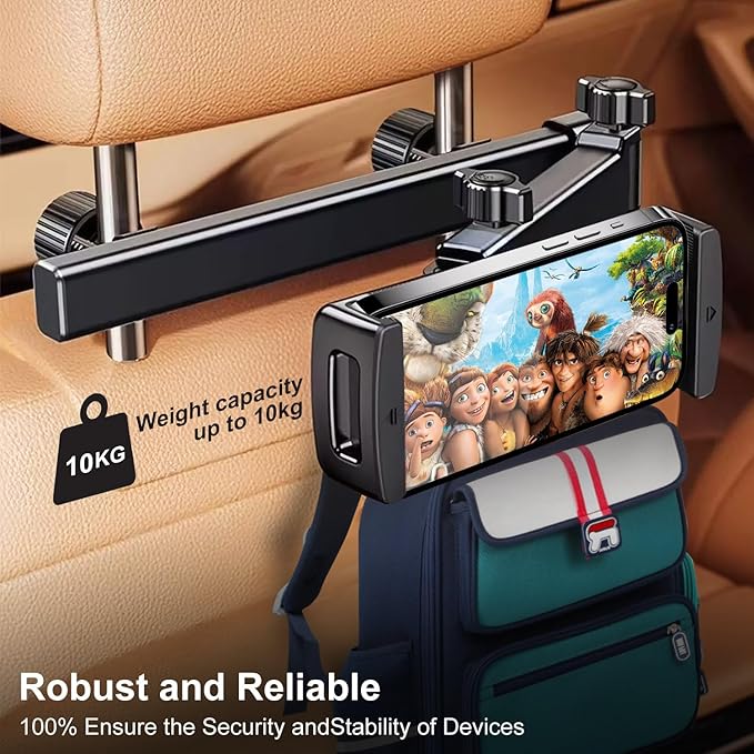 Car Headrest Tablet Holder - [18.9" Max Extension] [Zinc Alloy Lockable Arm] Backseat Phone & Tablet Mount for iPad, iPhone, Switch, 4.7-13" Devices (D6)