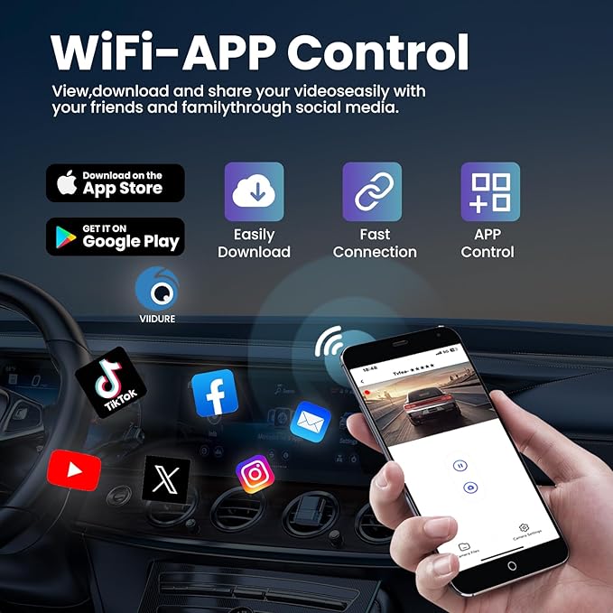 Dashcam Front and Rear Camera,TVFEA Dash cam 4K,Dual Dash Camera for Cars with Wi-Fi,3.18" LCD Screen,64GB Card,APP Control,N
