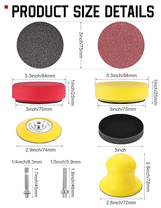 268-Pack 3 Inch Sanding Discs Drill Sanding Attachment, 80-5000 Grit Wet Dry Hook and Loop Sandpaper, Soft Foam Buffering Pad