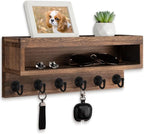 Key and Mail Holder Wall Mount, Key Hanger with Long Storage Box and 6 Hooks for Coat, Dog Leash, Home Decor Rack, House Acce