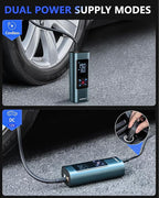 Tire Inflator Portable Air Compressor: Cordless Air Pump for Car Tires 150PSI - Tire Pump with Pressure Gauge for Car Bike Motorcycle Balls (Grey Blue)
