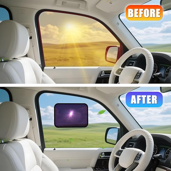 ZATOOTO Static Cling Car Window Shades (2 Pack, 9.84 * 7 in) Expandable Sun Shade Side Window Sun Blocker Car Windshield Sunshade｜Reinforced Frame｜Anti-Glare｜Static Cling｜