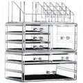 Clear Acrylic Makeup Organizer for Vanity,Countertop,Stackable 7 Drawers Bathroom Skincare Organizer with Brush Holder,Large 