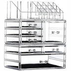 Clear Acrylic Makeup Organizer for Vanity,Countertop,Stackable 7 Drawers Bathroom Skincare Organizer with Brush Holder,Large 