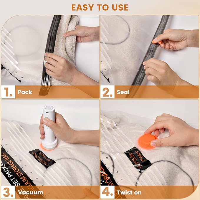12 Packs Vacuum Storage Bags with Rechargeable Pump for Travel, Vacuum Seal Bags for Clothing Blankets Bedding, Space Saver C