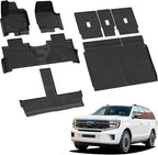 LASFIT Floor Mats&Cargo with Backrest Mat for 8 Seats 2025 2026 Ford Expedition MAX, All Weather TPE Custom Fit for SUV Car Liners, 1st& 2nd& 3rd& Cargo Liner, Black 5pcs