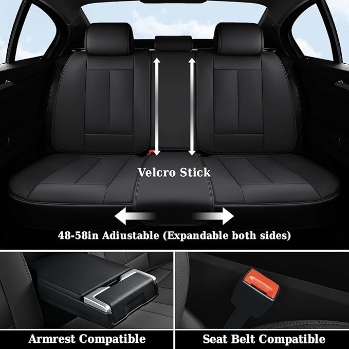 Coverado Car Seat Covers Full Set, Luxury Nappa Leather Seat Cover, Universal Seat Covers for Cars, Front and Back Waterproof