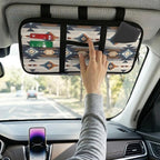 Geometric Zippered Automotive Sun Visor Organizer with Adjustable Straps and Card Holder Sun Visor Multi-Pocket Organizer with Picture Frame Easy Installation Universal Fit for Most Cars Suv
