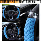 Bling Soft Leather Steering Wheel Cover, 15 Inch Colorful Rhinestones Auto Elastic Protector with Crystal Diamond for Women G
