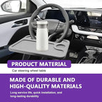 Car Steering Wheel Desk Tray for Laptop and Eating 2 in 1 Multipurpose Travel Accessory with Drink and Pen Holder Compatible with Most Vehicles Grey
