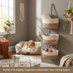 Hanging Wall Basket, Over the Door Hanging Basket with Hooks, 3-Tier Cotton Hanging Basket for Organizing, Decorative Boho Ch