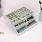 Weiai Acrylic Jewelry Box 3 Drawers, Velvet Jewellery Organizer, Earring Rings Necklaces Bracelets Display Case Gift for Wome