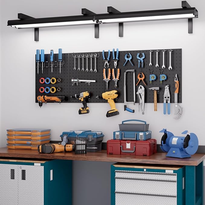 INCLY 4 Pack Peg Board, 12"x16" Upgrade Heavy Duty Metal Pegboard Panels, Black Pegboard Wall Organizer, Peg Board Panels for