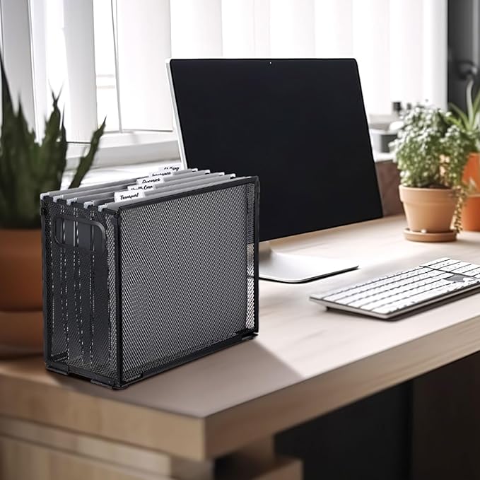2 Pack Hanging File Holder, 10 Hanging Folders, Metal Mesh, Letter Size Folder Storage, Desktop Storage Cabinets, Office Scho