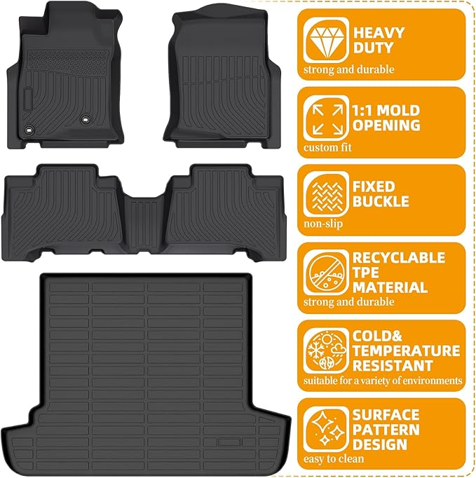 Floor Mats for Toyota 4Runner 2003-2009, NOT for with 3rd Row Seats, NOT for Sport, 4th gen 4runner Floor Mats for 4Runner SR5 | Limited, ONLY for 5 Seats, TPE Front & Rear Row & Cargo Liner
