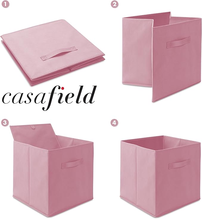 Casafield Set of 6 Collapsible Fabric Cube Storage Bins, Light Pink - 13" Foldable Cloth Baskets for Shelves, Cubby Organizer