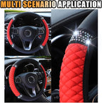 Bling Soft Leather Steering Wheel Cover, 15 Inch Colorful Rhinestones Auto Elastic Protector with Crystal Diamond for Women G