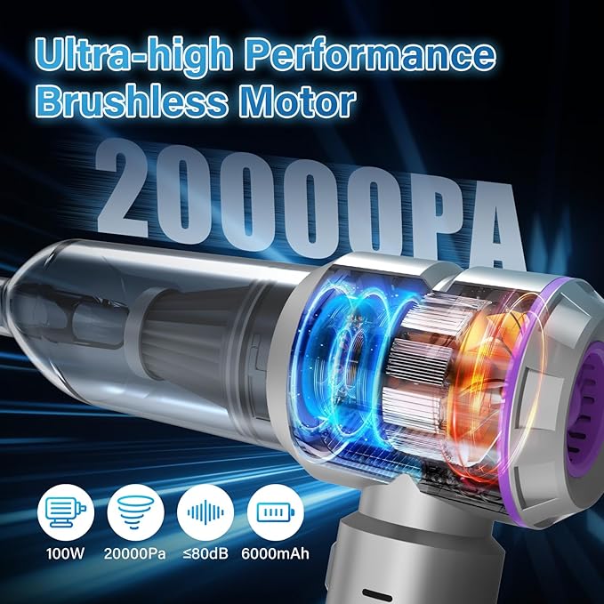 Car Vacuum Portable Cordless 20000pa High Power 4-in-1 Handheld Vacuum Cordless Rechargeable, Portable Vacuum with 3 Reusable