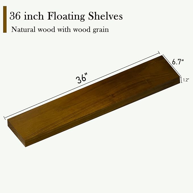 ROGMARS 36 Inches Long Walnut Floating Shelves,Rustic Solid Wood Farmhouse Wall Shelves with Invisible Brackets for Bathroom,