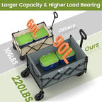 Collapsible Wagon with Wheels, 220 lbs Wagons Carts Foldable Wagon Cart with Flexible Handle, Lightweight Portable Folding Utility Grocery Shopping Cart for Grocery Sports Garden Camping, Gray