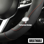 Microfiber Leather D Shaped Steering Wheel Cover, Breathable, Anti Slip, 13.5 inch to 14 inch, Black