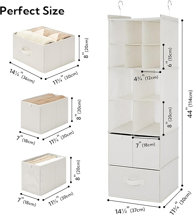 GRANNY SAYS Hanging Closet Organizer with Drawers, 6 Shelf Dividers Closet Hanging Organizer, Portable Foldable Hanging Shelv