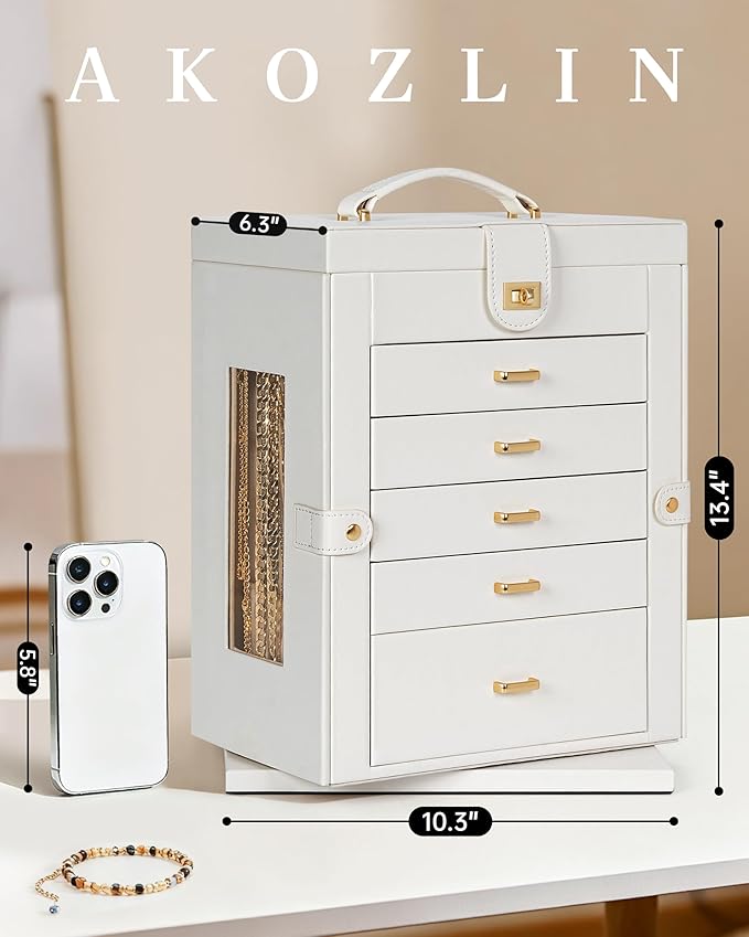AKOZLIN Jewelry Box 6-Tier Organizer Functional 360° Rotating Jewelry Storage Case for Women Girls Ring Necklace Earring Brac