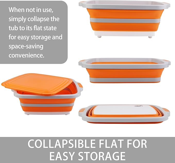 Tiawudi Large Collapsible BBQ Prep Tub with Lid(4.22 Gal/16L), Foldable Camping Sink with Colander, Cutting Board, Dish Basin