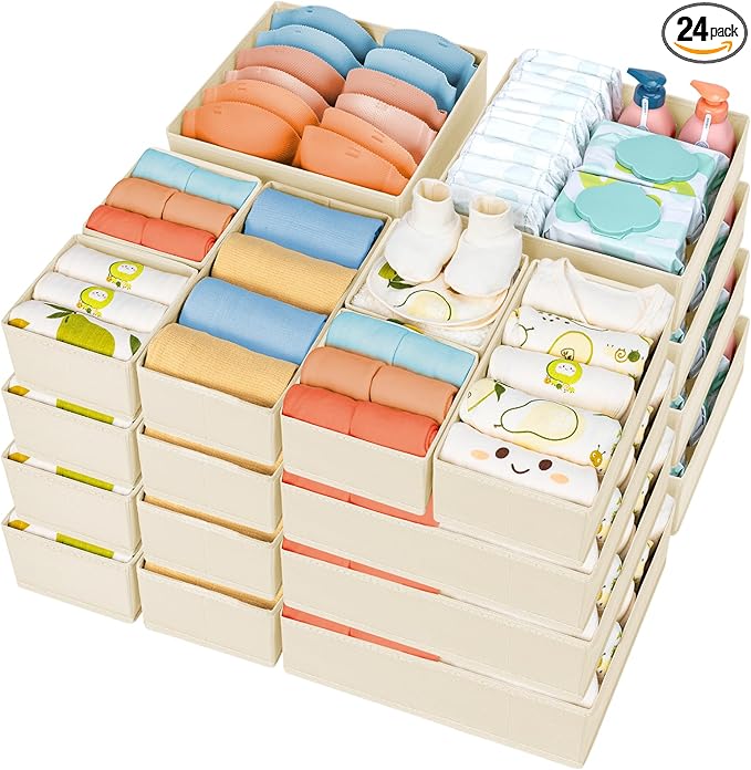 DIMJ Drawer Organizer Clothes, 24 Pack Dresser Organizer, Foldable Closet Organizers and Storage, Fabric Dresser Drawer Organ