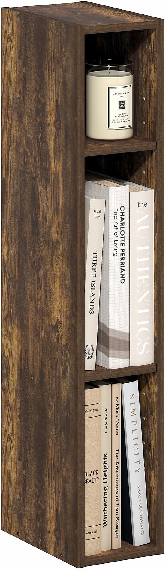 Furinno Fulda Book Shelf, 3-Tier Narrow Bookshelf, Bookcase with 6-in Width Storage Shelf, 9.3 x 5.9 x 31.5, for Living Room,