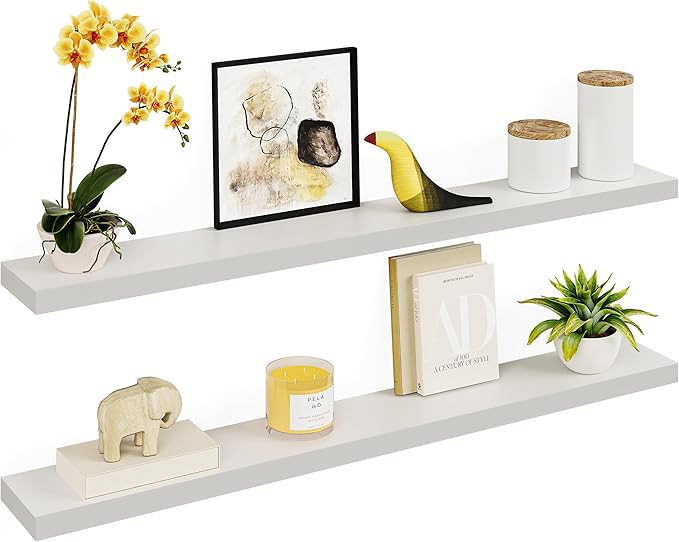 Ballucci Floating Shelves, 55" Wood Wall Shelf Set of 2, with Invisible Brackets for Bathroom, Living Room, Bedroom, Kitchen,